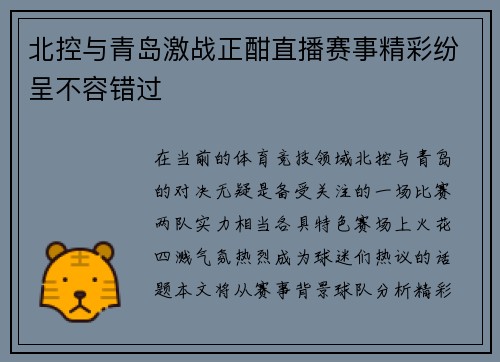 北控与青岛激战正酣直播赛事精彩纷呈不容错过